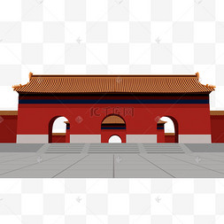 手绘商朝地标建筑插画矢