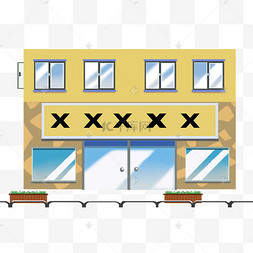 扁平的小二楼房子米黄色建筑元素美容泡温泉的女孩旅店简单旅行温泉