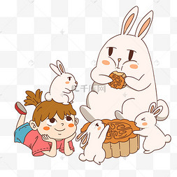 手绘中秋节吃月饼插画