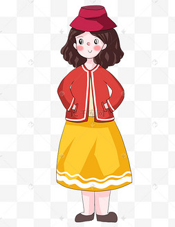 戴帽子的小女孩小清新设计海鲜水彩癌症, 鱼子酱, 贻贝, 虾公主裙可爱