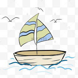 远游海上帆船和海鸥