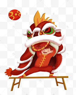 蓝色舞狮插画手绘卡通舞狮蓝色插画手绘卡通红色舞狮春节插画手绘绿色