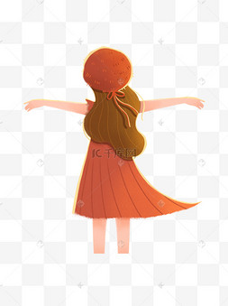 手绘卡通转身离开的双马尾女孩背影矢量图宫装女孩背影深红古风cg漫画