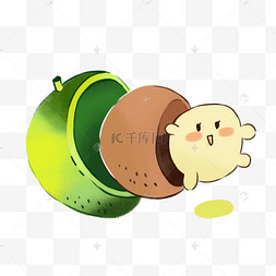 卡通手绘一颗可爱的核桃卡通拟人坚果拟人坚果花生松果瑜伽或健身运动