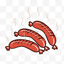 简笔画小清新美食烤肠烤串烧烤食物夜市烤肠香肠烤肠香肠腊肉熏肠年味