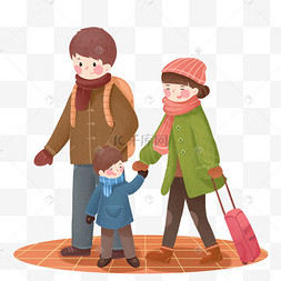 手绘卡通可爱春节过年回家插画