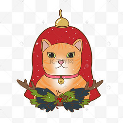 圣诞节猫咪铃铛免扣图