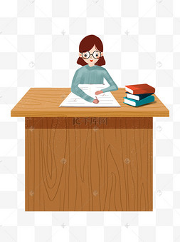 绿色桌椅矢量扁平教室桌子教师讲台装饰元素教师节老师讲课手绘插画图