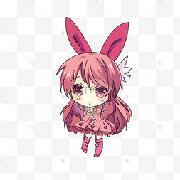 手绘q版人物带着兔耳朵的女孩png格式中国古代大臣卡通人物插画跆拳道