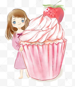 女孩甜食渴望插画女厨师烹饪食物可爱卡通形象蛋糕冰淇淋草莓水果女孩