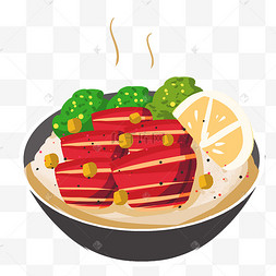 牛肉叉烧饭手绘插画