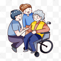 老人旅行手绘卡通重阳节回家看望父母老年大学老人老头读书学习人物