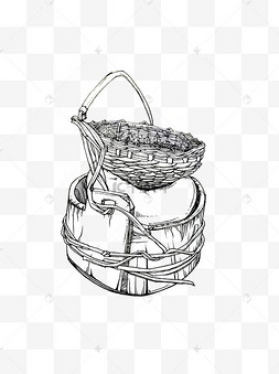 编织篓子水果篮线性速写农家元素