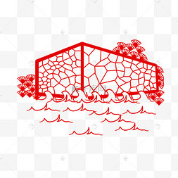喜庆水立方剪纸插画
