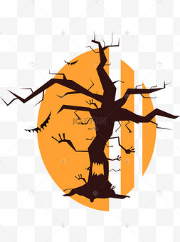 万圣节之恐怖的枯木万圣节枯枝树枝万圣节南瓜灯树木枯树万圣节蝙蝠和