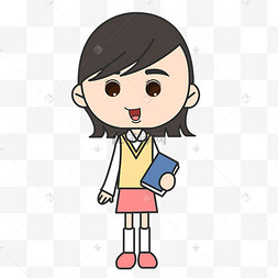 人物装饰素材手绘插画开学日学生素材手绘校园q版少女png素材长发q版