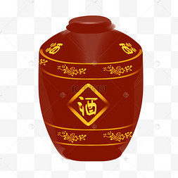 水墨黄色花纹红色酒坛