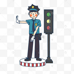 卡通交警执勤带老人过马路插画交通安全日女交警礼让手势执勤任务免扣