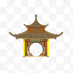 手绘免抠中国古亭台