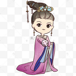 古风q版后宫妃子中国古代美人卡通人物插画古风q版人物撑伞中国古代