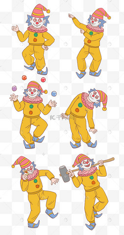 万圣节马戏团小丑们手绘卡通