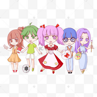 可爱手绘多才多艺男生女生节日吉祥物卡通素材