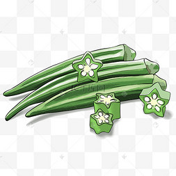 营养丰富的健康蔬菜秋葵古风松果中国风保健保健品卡通手绘中草药素材