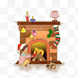 圣诞节壁炉旁烤火的小男孩
