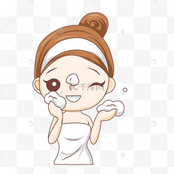 手绘女孩洁面插画