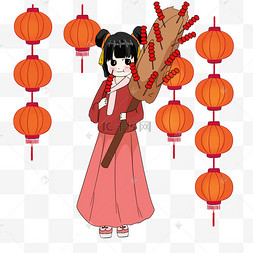 古风女孩卖冰糖葫芦插画