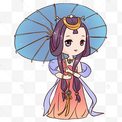 古风q版人物撑伞