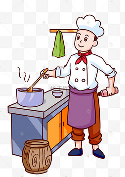 卡通人物插画感恩节日芝士通心粉美食家庭主妇煲汤插画手绘厨师师傅