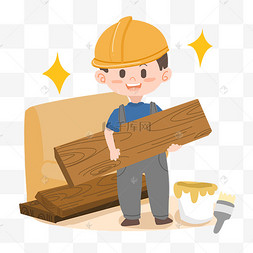 工人装修搬木板png素材
