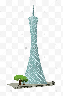 黄色的大雁塔建筑插画扁平东莞城市都市地标渐变卡通插画扁平佛山城市