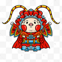 卡通手绘中国风福猪插画武旦