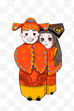 婚纱照古装照插画手绘清新中式婚礼手绘素材婚礼双人西装婚纱卡通双人
