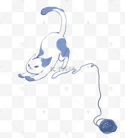 卡通玩毛线球的小猫咪手绘卡通线描小猫咪卡通猫咪委屈伤心表情微笑的