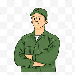 国庆节卡通男军人穿军装戴军帽