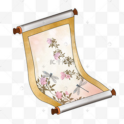 插画唯美古风山水画中国古风水彩插画素材古代风竹叶卷轴插画中国古