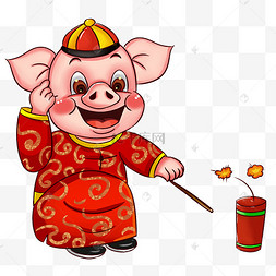 新年快乐放鞭炮小猪零点跨年新年鞭炮红色手绘插画红色漫画鞭炮装饰