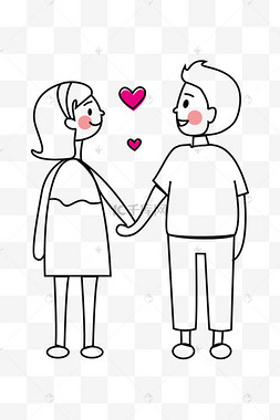 情人节线描散步的情侣线条