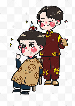 龙抬头理发店剪头发的小男孩卡通手绘可爱卡通男生手绘漫画人物可爱