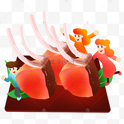 年夜饭烤羊排插画