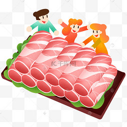 卷卡通风肥牛卷食物素材手绘养生食物肥牛卷元素羊肉卷火锅配菜羊肉卷