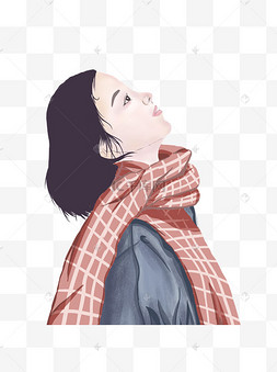抬头仰望的女孩治愈系插画元素设计手绘端着一杯茶的小女孩人物设计