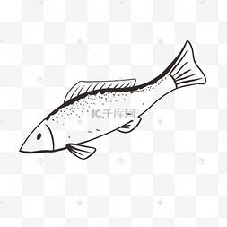 秋刀鱼手绘黑白素材蛤蜊贝壳手绘卡通素材丑鱼大头鱼手绘线稿元素蓝色