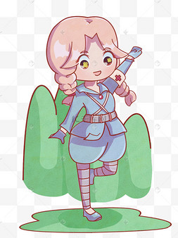 建军节红军卫生员战士插画女孩宇航员彩色卡通风格建军节军事演习的