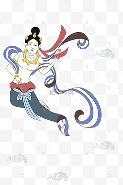工笔中国风莫高窟飞天卡通手绘古代神仙财神爷国潮中秋嫦娥奔月敦煌