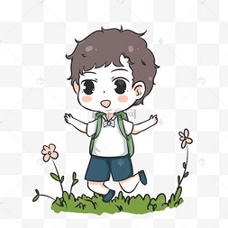 开学季高兴跳起来的小男孩走路上学的小男孩卡通小学生开学季新学期