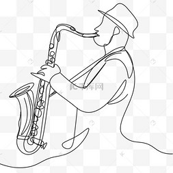 抽象线条画吹萨克斯仿真萨克斯png图音乐会线描乐器音乐节萨克斯卡通